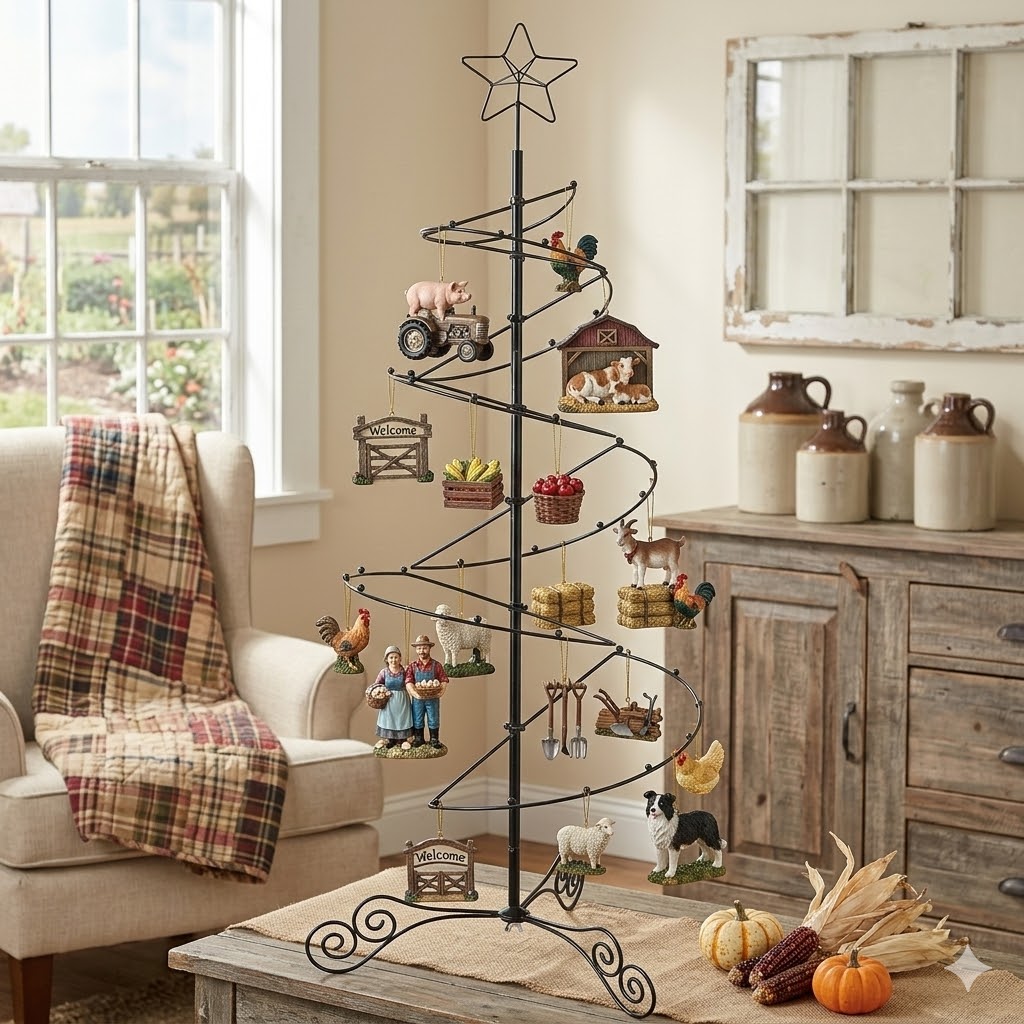 HOHIYA 3 FT Metal Spiral Christmas Tree Alternative Modern Wrought Iron Ornament Display Stand for Small Spaces 35 Hooks Hanging Tree for Holiday and Halloween Black